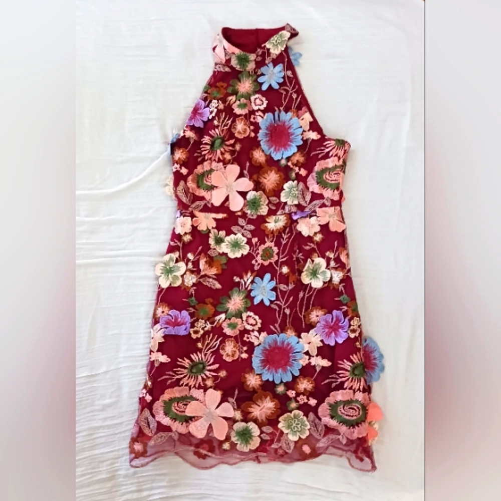 Floral Halter Dress with Embroidery And Cut Outs By Intro Sz M